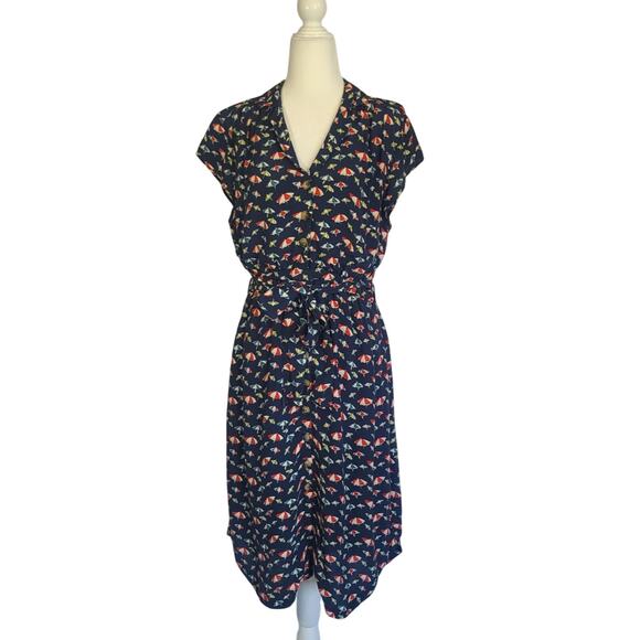 Anthropologie Maeve Navy Colorful Umbrella Pippa Zoo Shirtdress US 8 - Picture 3 of 7